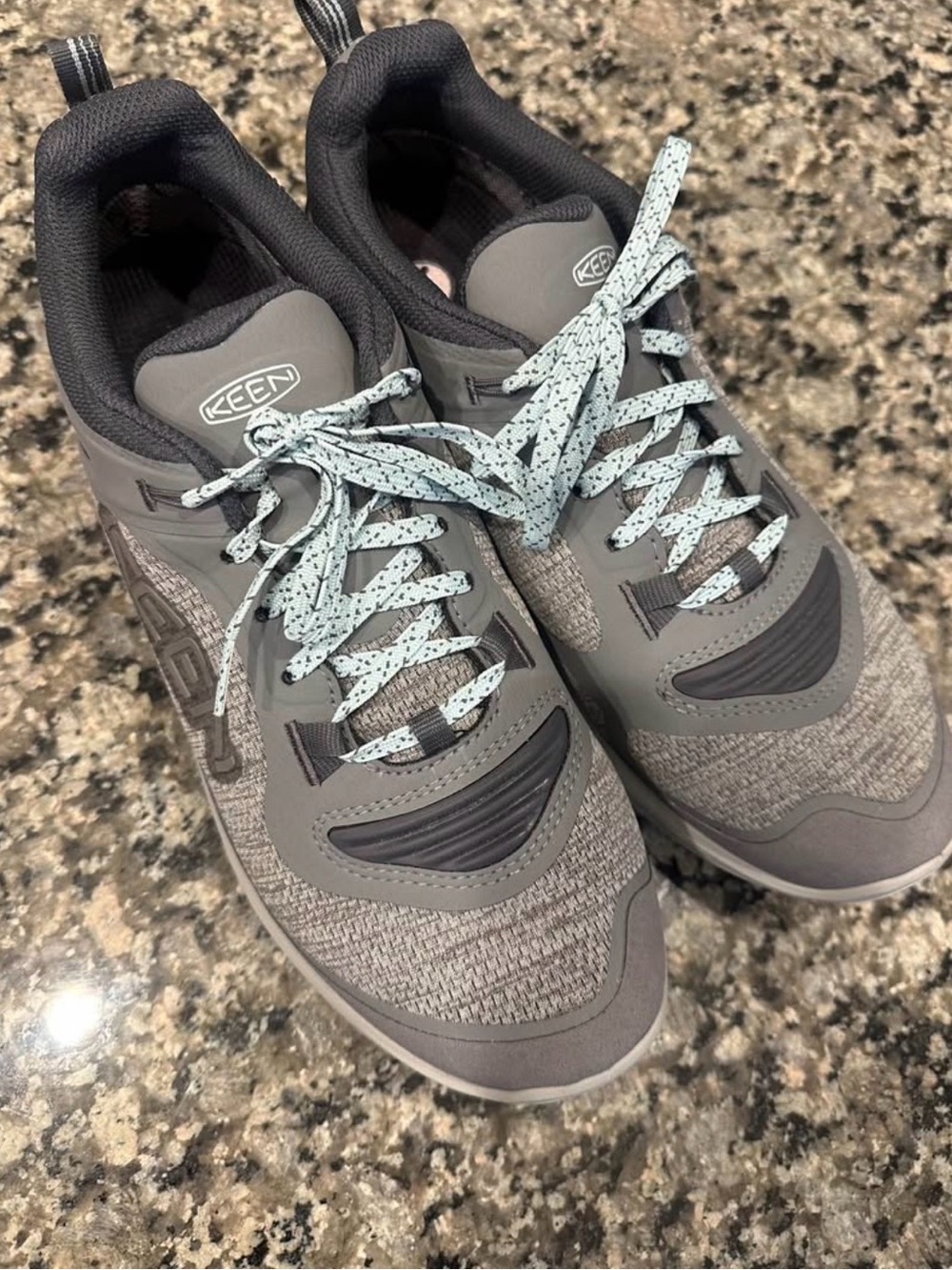 KEEN Gray Athletic Shoes with Light Blue Speckled Laces